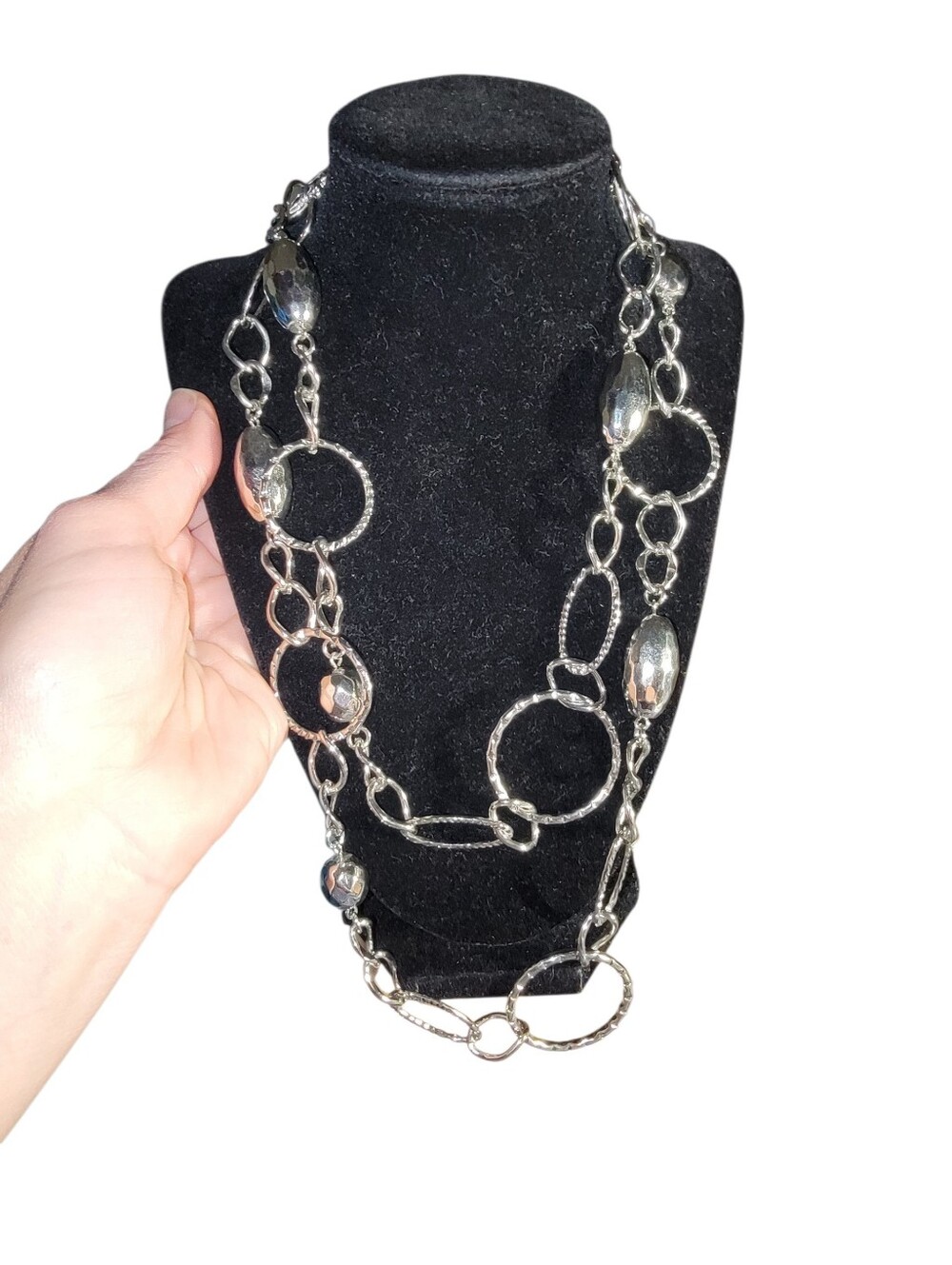 Lia Sophia Silver Multi-Chain Link Necklace with Oval Beads - Women Jewelry